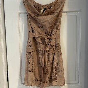 Bird by Juicy Couture Tan Strapless Lace Dress-M